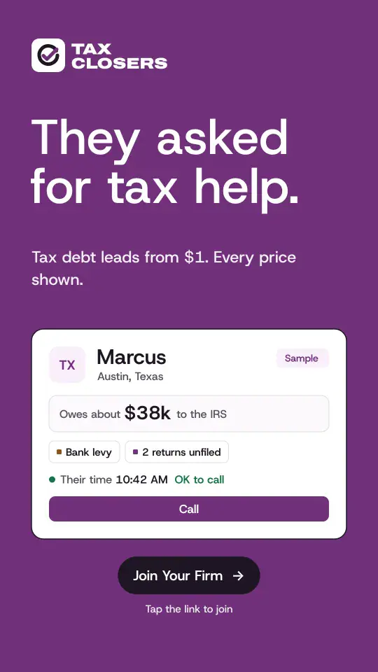 Story ad: They asked for tax help, with a sample tax lead card